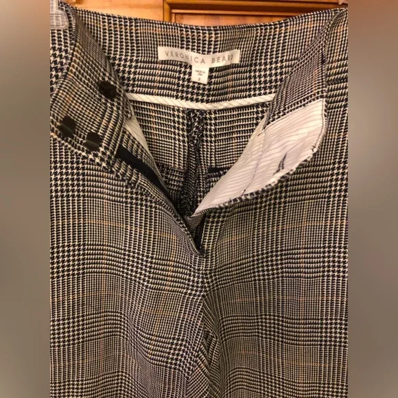 Veronica Beard Gemini Plaid Pants Cotton Linen Trousers